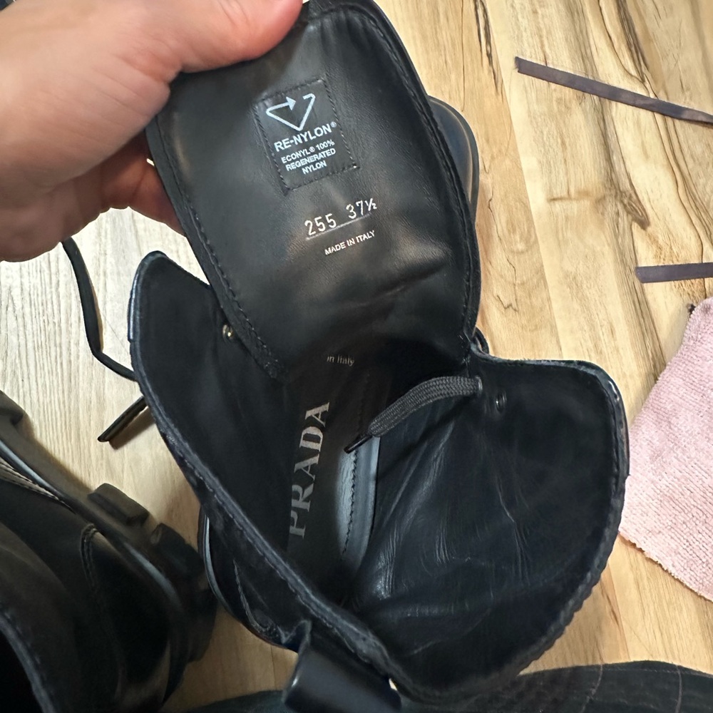 Prada Monolith Leather and Re-Nylon Combat Boots. - Picture 7 of 9
